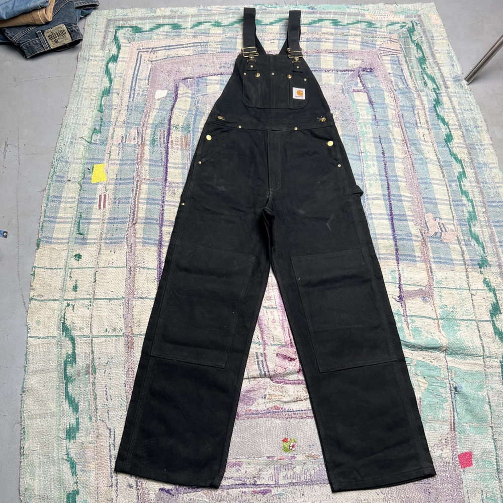 Vintage Carhartt R01 BLK Black Bib Overalls 30x28 Double Knee Made in Mexico